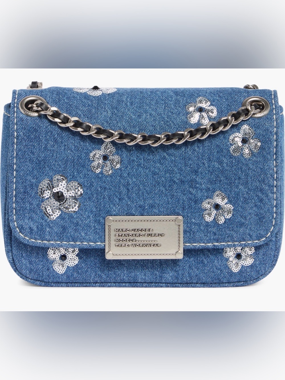 Marc Jacobs Blue Denim Floral Sequin Shoulder Bag